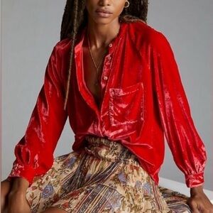 Pilcro Red Velvet Button-Down Shirt